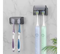 PARKMANI 2 portaspazzolino da parete con coperchio, porta spazzolino elettrico per bagno, 2 scomparti, organizer autoadesivo per spazzolino da denti per famiglia, bambini (2, nero trasparente)