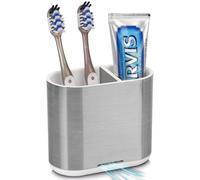 PARKMANI Portaspazzolino elettrico per bagno, portaspazzolino e dentifricio, contenitore rimovibile per spazzolino da denti con drenaggio per famiglia, bambini (argento spazzolato, medio)