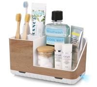 PARKMANI Portaspazzolino per bagno, organizer e conservazione del piano di lavoro, porta spazzolino elettrico e dentifricio, accessori da bagno organizer per cosmetici (venature del legno)