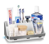 PARKMANI Portaspazzolino per bagno, organizer per spazzolino elettrico e dentifricio, 7 scomparti, organizer per il piano di lavoro del bagno, accessori da bagno per famiglia, bambini (argento