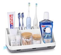 PARKMANI Portaspazzolino per bagno, organizer per spazzolino elettrico e dentifricio, organizer da bagno con 7 scomparti, accessorio da bagno per famiglia, bambini (bianco)