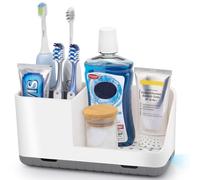 PARKMANI Portaspazzolino per bagno, portaspazzolino elettrico e dentifricio per bambini, con drenaggio, porta spazzolino da denti, organizer per piano di lavoro del bagno (grigio)