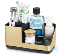 PARKMANI Portaspazzolino per il piano di lavoro del bagno, portaspazzolino elettrico per bambini e dentifricio, organizer e portaoggetti per accessori da bagno (oro spazzolato)