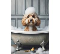Parksmoonprints Cockapoo in Bath Print - Divertente immagine di Cockerpoo Dog in bagno - Animal on Toilet Wall Art - Cartello da bagno con citazione regalo - bagno privato - Cockerpoo Bath