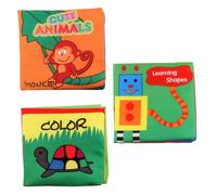 Parliky 3 Pezzi Libri di Stoffa per Piccoli Giocattoli Educativi Resistenti allo Strappo con Animali Colori e Forme Libro Interattivo per Sviluppo Sensoriale e Cognitivo Ragazzo Ragazza