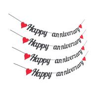 Parliky 4 Pezzi Festone Happy Anniversary con Cuori Glitter Nero Ghirlanda per Decorazioni e Feste di Nozze Accessorio Facile da Appendere per Atmosfera Unica