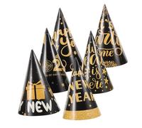 Parliky 6 Pezzi Cappelli Cono di Carta Nero Oro per Feste Capodanno e Compleanno Accessori con Fasce Elastiche Regolabili per Adulti Decorazioni Originali per Veglione e Foto Ricordo