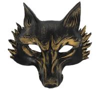 Parliky Maschera Lupo Mezza Faccia in Schiuma PU Nera con Dettagli Dorati per Halloween Cosplay e Feste Carnevale Colore Casuale Maschere Animali Adulti in Cinturino Antiscivolo