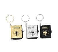 Parliky Portachiavi Accessorio Religioso Mini 3 Pezzi con Design Unico Bibbia in Plastico e Ferro per Esprimere la Fede Cristiana da Regalare
