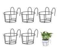 Parliky Portavasi da Balcone in Ferro Rotondo 6.3x5.1x3.5 Pollici 5 Pezzi Supporto per Piante Sospese su Ringhiere per Giardinaggio Esterno