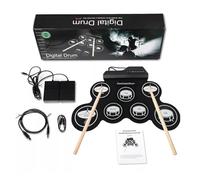 Parliky Set Batteria Elettronica Portatile Pad per Batteria Roll-Up Kit Digitale Silenzioso Jack per Cuffie e Metronomo Integrato per Esercizi e Viaggi