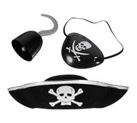 Parliky Set da Pirata Cosplay 3 Pezzi Cappello, Uncino e Benda Occhi, Costume da Pirata di Halloween e Festa, Accessori Scenici per Travestimento Tematico Colore Casuale