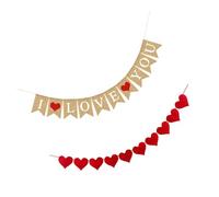 Parliky Striscioni a Forma di Cuore in Lino Rosso Bandierine a Coda di Rondine Set da 2 Pezzi per Decorazioni Matrimonio e Feste Romantiche Ornamenti Appesi per Foto e Proposte