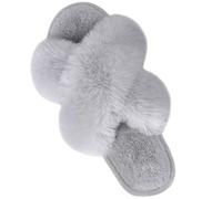 Parlovable Pantofole da donna Cross Strap Soft Plush Plush comode Open Toe Slippers Indoor Outdoor Artificial Rabbit Fur Caldo e confortevole Antiscivolo e traspirante, Grigio, 38-39 EU