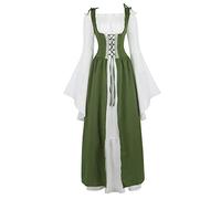 Parlsdy Costume da donna rinascimentale per cosplay medievale irlandese sopra abito e sottoveste Boho set gotico a vita alta, Verde oliva, L