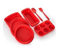 PARMEDU 7in1 Set di Teglie in Silicone Antiaderente Bakeware Teglia per torta Resistente al Calore senza BPA Utensile per Pancakes Crepe Cupcake Muffin Scone, Aggiornamento-Modello BK001
