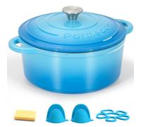Parmedu Forno olandese in ghisa smaltata, pentola da 5,5 litri con coperchio, doppia maniglia, pentole resistenti per brasare, stufati, arrostire, cuocere il pane, blu oceano