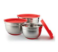 Parmedu Set di Ciotole per Miscelazione in Acciaio Inossidabile 100% 18/8 con Coperchi Ermetici, 3 Ciotole Nidificanti con Segni di Scala e Fondo Antiscivolo, Misura 2L/1,5L/1L