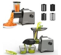 Parmedu Spremiagrumi a masticazione lenta e grattugia per verdure: spremiagrumi a freddo per verdure e frutta, affettatrice elettrica per insalata con funzione inversa - Motore silenzioso da 250 W,