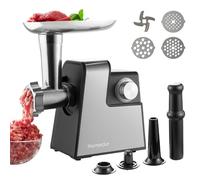 Parmedu Tritacarne Elettrico per Uso Domestico: Tritacarne Compatto in Acciaio Inox con 3 Piastre, Lama - Insaccatore, Macchina per Kibbeh, Macchina per Carne Macchina per Polpette