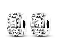 Parmuz Charm a clip per bracciale in argento sterling 925 con pavé di zirconi cubici, con chiusura a clip, distanziatore, perlina, farfalla, stella, luna, malocchio, fermaglio per donna