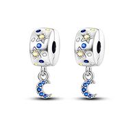 Parmuz Charm a clip per bracciale in argento sterling 925 con pavé di zirconi cubici, con chiusura a clip, distanziatore, perlina, farfalla, stella, luna, malocchio, fermaglio per donna