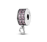 Parmuz Charm a clip per bracciale in argento sterling 925 con pavé di zirconi cubici, con chiusura a clip, distanziatore, perlina, farfalla, stella, luna, malocchio, fermaglio per donna