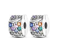 Parmuz Charm a clip per bracciale in argento sterling 925 con pavé di zirconi cubici, con chiusura a clip, distanziatore, perlina, farfalla, stella, luna, malocchio, fermaglio per donna