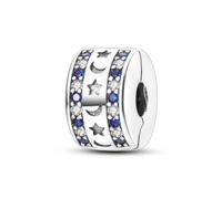 Parmuz Charm a clip per bracciale in argento sterling 925 con pavé di zirconi cubici, con chiusura a clip, distanziatore, perlina, farfalla, stella, luna, malocchio, fermaglio per donna