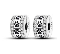 Parmuz Charm a clip per bracciale in argento sterling 925 con pavé di zirconi cubici, con chiusura a clip, distanziatore, perlina, farfalla, stella, luna, malocchio, fermaglio per donna