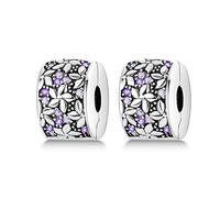 Parmuz Charm a clip per bracciale in argento sterling 925 con pavé di zirconi cubici, con chiusura a clip, distanziatore, perlina, farfalla, stella, luna, malocchio, fermaglio per donna