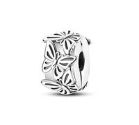 Parmuz Charm a clip per bracciale in argento sterling 925 con pavé di zirconi cubici, con chiusura a clip, distanziatore, perlina, farfalla, stella, luna, malocchio, fermaglio per donna