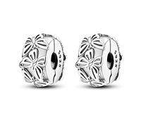 Parmuz Charm a clip per bracciale in argento sterling 925 con pavé di zirconi cubici, con chiusura a clip, distanziatore, perlina, farfalla, stella, luna, malocchio, fermaglio per donna