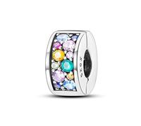 Parmuz Charm a clip per bracciale in argento sterling 925 con pavé di zirconi cubici, con chiusura a clip, distanziatore, perlina, farfalla, stella, luna, malocchio, fermaglio per donna