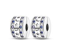 Parmuz Charm a clip per bracciale in argento sterling 925 con pavé di zirconi cubici, con chiusura a clip, distanziatore, perlina, farfalla, stella, luna, malocchio, fermaglio per donna