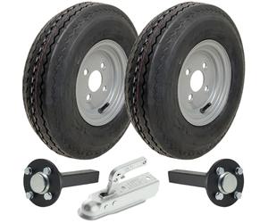 Parnells - Kit per Rimorchio ad Alta Velocità, 2 Pneumatici e Ruote per Rimorchio, 4.80/4.00-8 + 2 Mozzi e Fuselli + 1 Gancio in Acciaio Stampato, Wanda P811 a 6 Strati