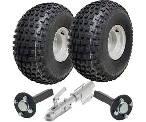 Parnells - Kit Rimorchio ATV - 2 Ruote e Pneumatici, 22x11.00-8 + Mozzo 4xm12 100 PCD e Mozzo 35x35 mm + Attacco Girevole - 4 Strati P323 Wanda, 310 kg - per Rimorchi Atv, Quad, Tosaerba