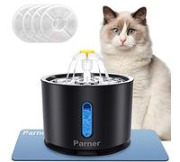 Parner Fontana per gatti, fontana d'acqua per gatti con finestra di livello dell'acqua, 2,4 l Cat Water Fountain antiruggine con 4 filtri igienici e 1 tappetino in silicone per animali domestici, nero