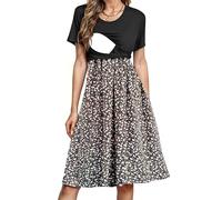 PARNIXS Abito Estivo da Donna per Allattamento, a Maniche Corte, Patchwork, per Gravidanza, con Tasche, Motivo 05, XL