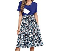 PARNIXS Abito Estivo da Donna per Allattamento, a Maniche Corte, Patchwork, per Gravidanza, con Tasche, Motivo 04, S