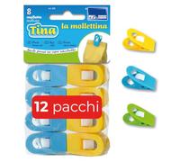 PARODI & PARODI - Tina Mollettina, 96 Mollette per Bucato, Pinze Chiudi Pacco in Plastica Resistente per Chiudere Sacchetti Biscotti e Pasta, 12 Pacchi x 8 Mollette (totale 96)