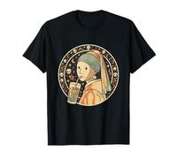 Parodia Vermeer Arte Teschio Vintage Illustrazione Maglietta