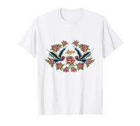 Parola d'Amore con Rose e Uccelli Tatuaggio Stile Grafico Maglietta