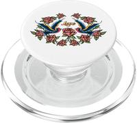 Parola d'amore con rose e uccelli tatuaggio stile grafico PopSockets PopGrip per MagSafe