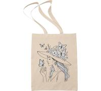 Paroles d'amour Tote Bag Donna con Cappello con Farfalle - Borsa in Cotone Naturale - Maniche Lunghe - Borsa da Corsa Riutilizzabile Ecologico - Elegante motivo artistico - Idea Regalo Donna Originale