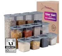 Parpalinam Contenitori con coperchio, ermetici, set da 12 contenitori per alimenti, organizer da cucina, senza BPA, per la cucina e l'organizzazione per farina di cereali