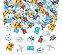 ParPix 100 coriandoli da viaggio, grandi 5 cm, decorazione da viaggio, per compleanno, confetti, confetti, tema avventura, confetti, blu e bianco, viaggi, aeroplano, globo