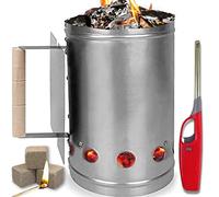 parpyon® Ciminiera Barbecue accendi carbonella BBQ Kit + accendifuoco 48 cubetti e accendi Gas Omaggio - Ideale per Accessori e Barbecue Weber (Kit-3)