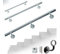 Parpyon® Corrimano a muro Scala Tubo passamano Prodotto 100% Italiano Fissaggio a parete con supporto Kit montaggio FACILE fai da te scale e balaustra (Cromato, 100cm)