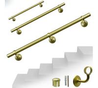 Parpyon® Corrimano a muro Scala Tubo passamano Prodotto 100% Italiano Fissaggio a parete con supporto Kit montaggio FACILE fai da te scale e balaustra (Oro Satinato, 50cm)